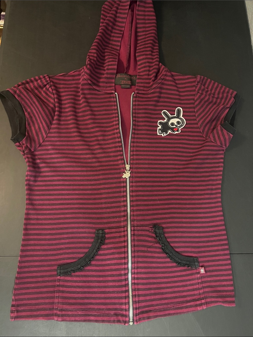 Tripp NYC Pink and Black Striped Short-Sleeve Zip Bodysuit - Picture 3 of 4